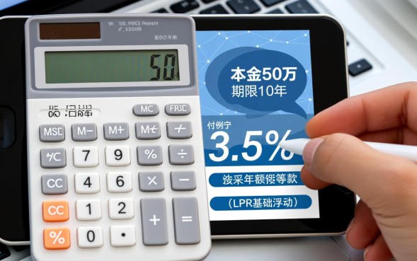 50万贷款10年每月还多少，利息一共是多少？